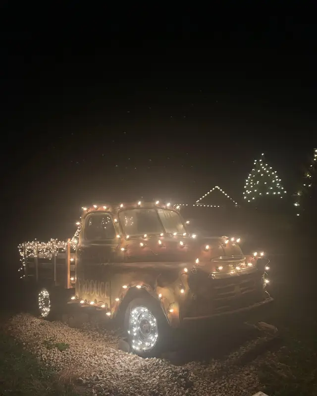 The Dodge wrapped in lights